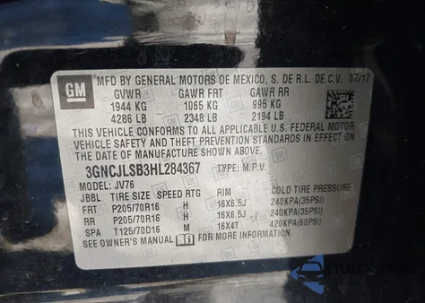 2017 Chevrolet Trax Lt from USA, damaged, VIN 3GNCJLSB3HL284367